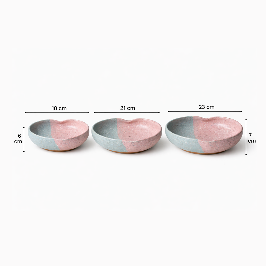 Blush & Aqua Heart Bowl Set - 3 Piece Collection