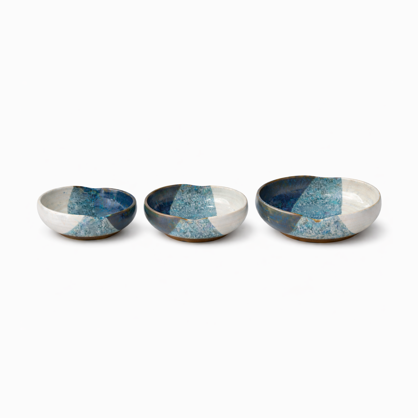 Azure Wave Heart Bowl Set - 3 Piece Collection