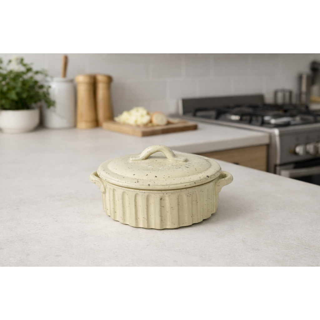 Speckled Ivory Covered Dish - Small