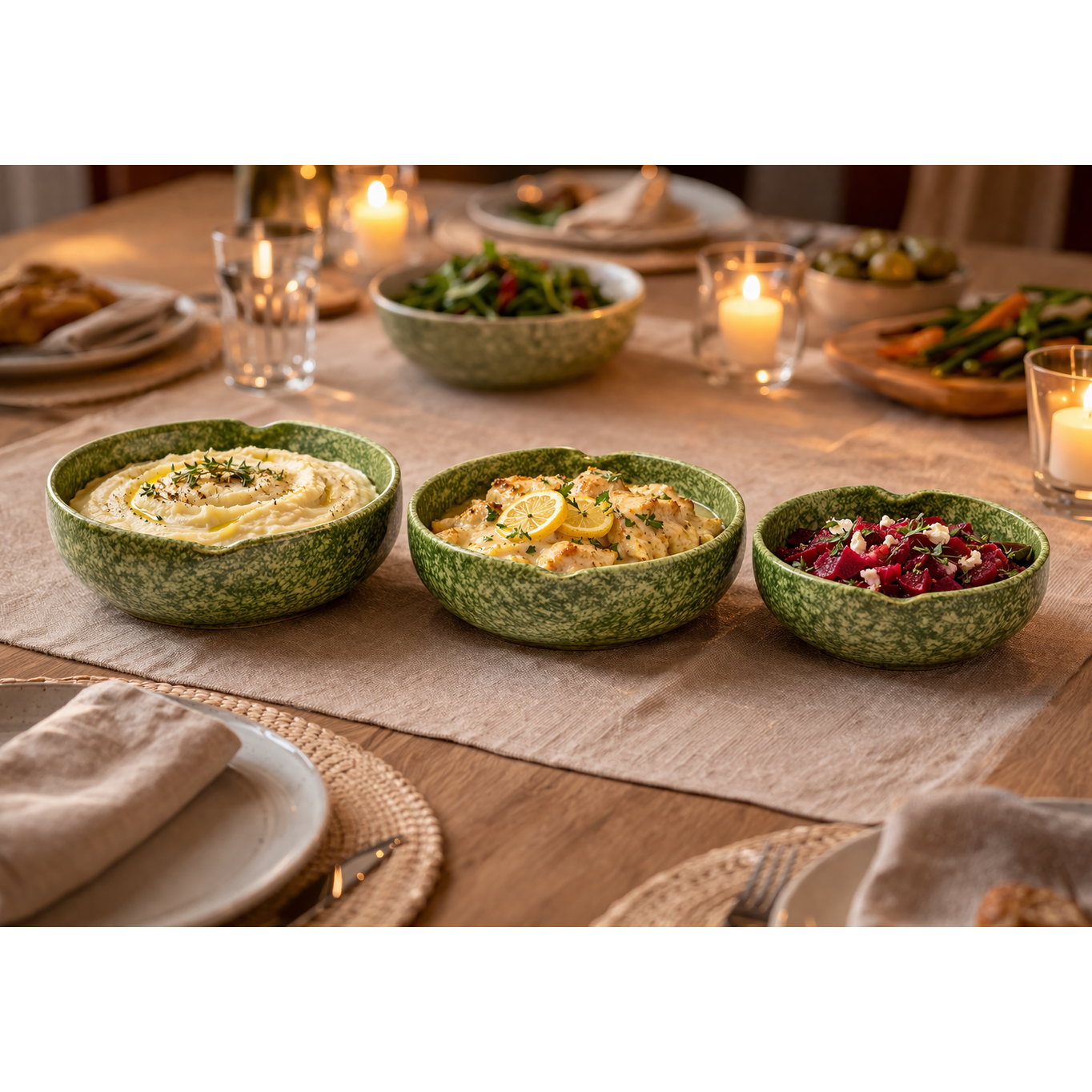 Verdant Meadow Heart Bowl Set – 3 Piece Collection