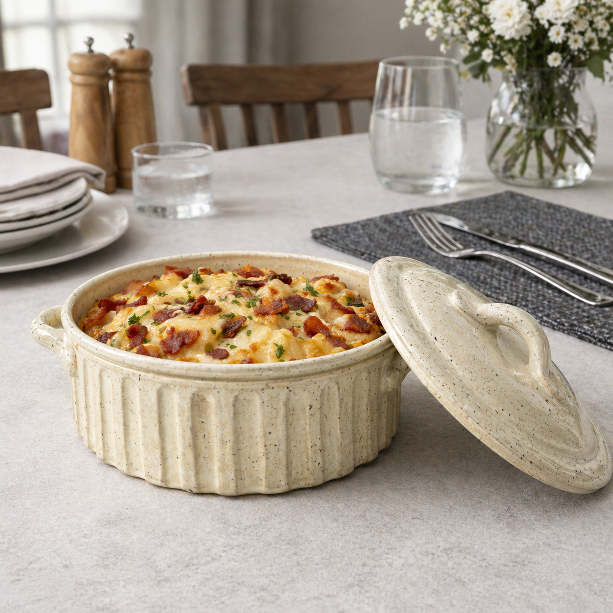Speckled Ivory Covered Dish - Small