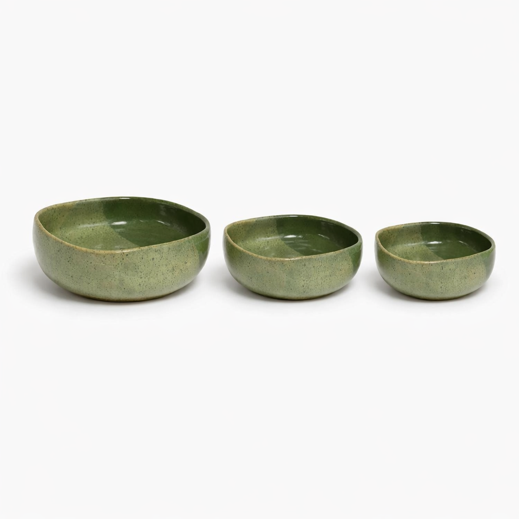 Olive Glaze Square Bowl Set - 3 Piece Collection