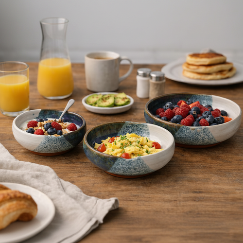Azure Wave Heart Bowl Set - 3 Piece Collection