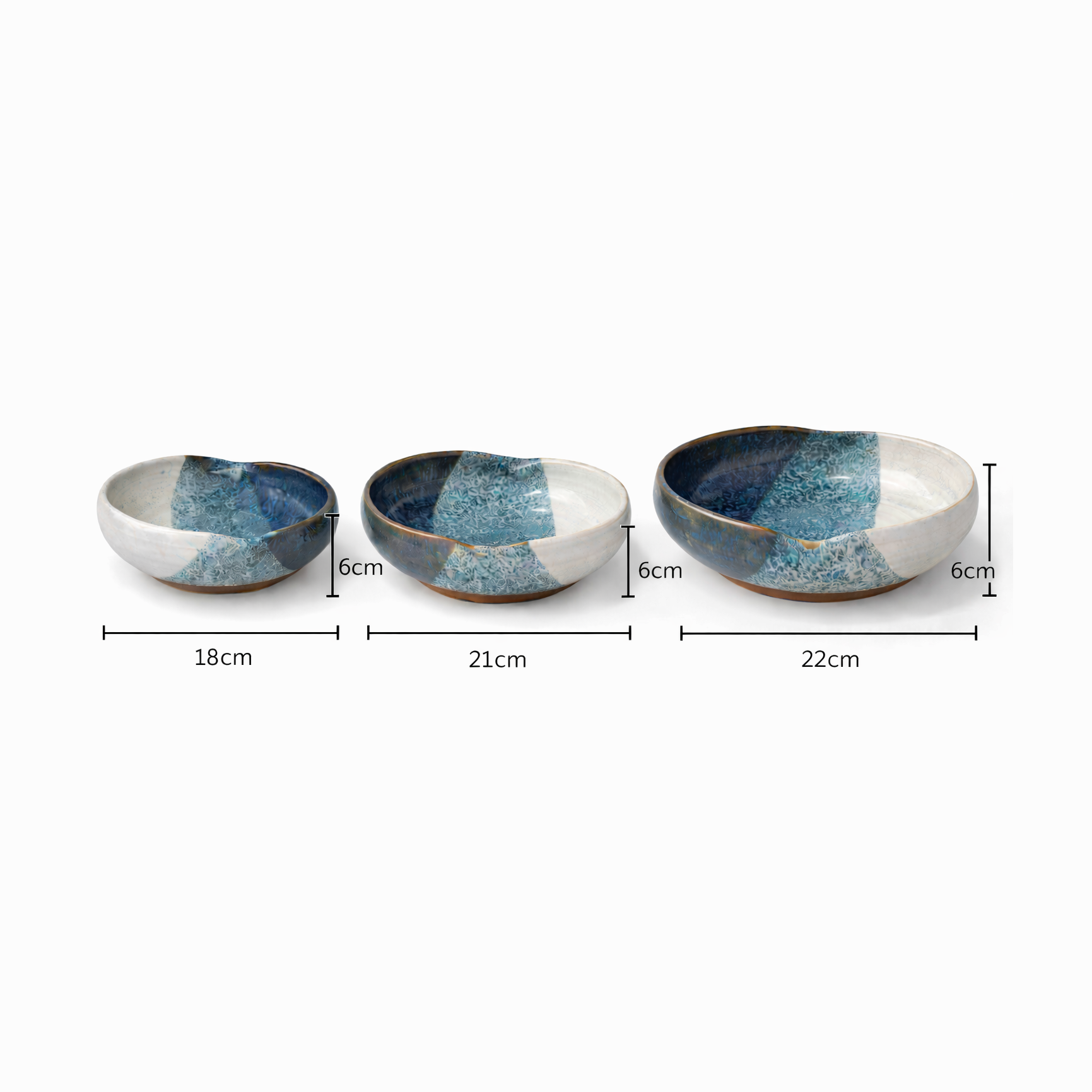 Azure Wave Heart Bowl Set - 3 Piece Collection
