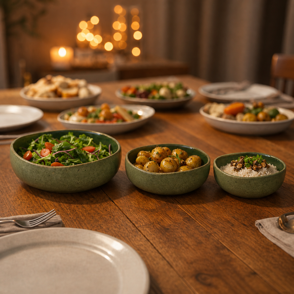 Olive Glaze Square Bowl Set - 3 Piece Collection