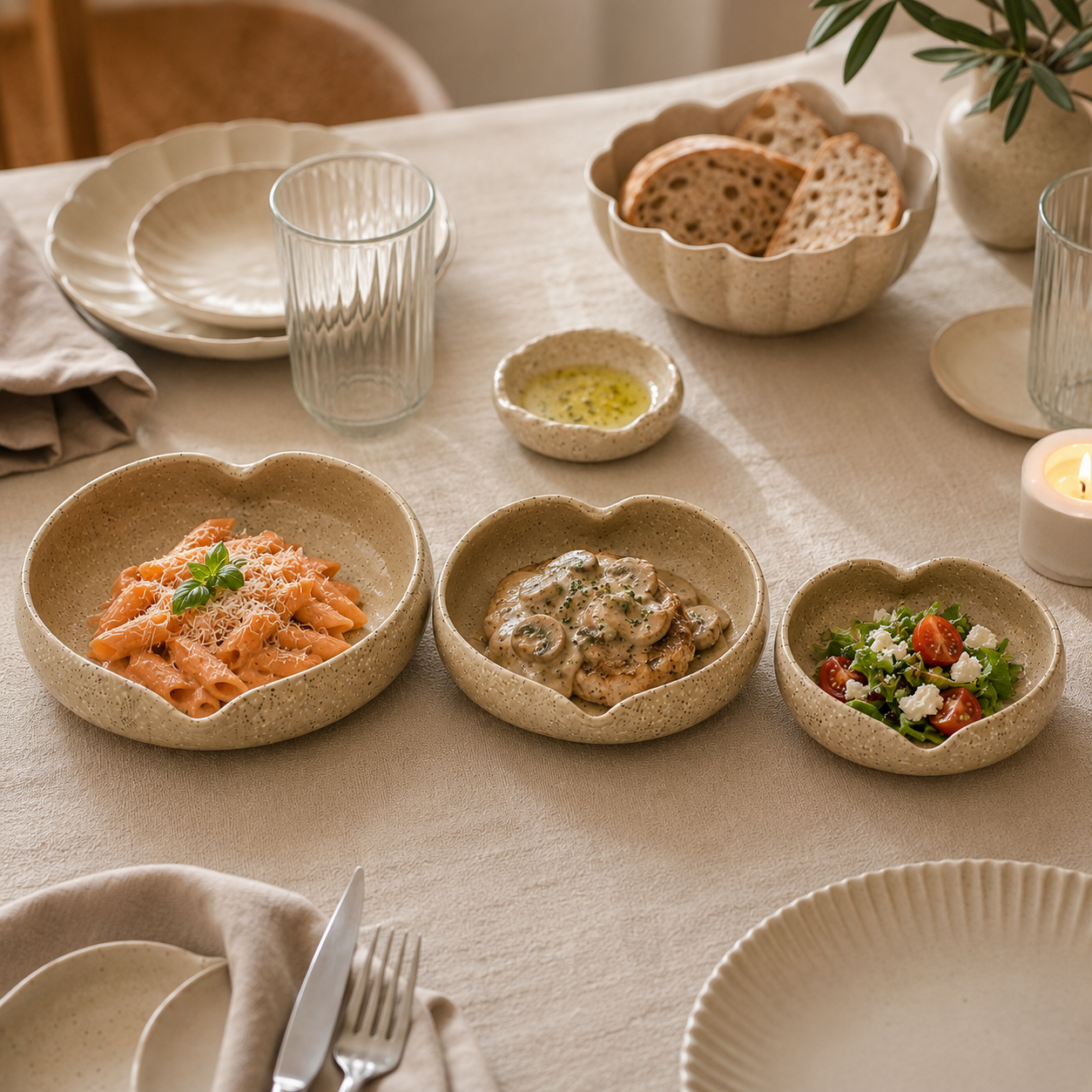 Sandstone Heart Bowl Set – 3 Piece Collection
