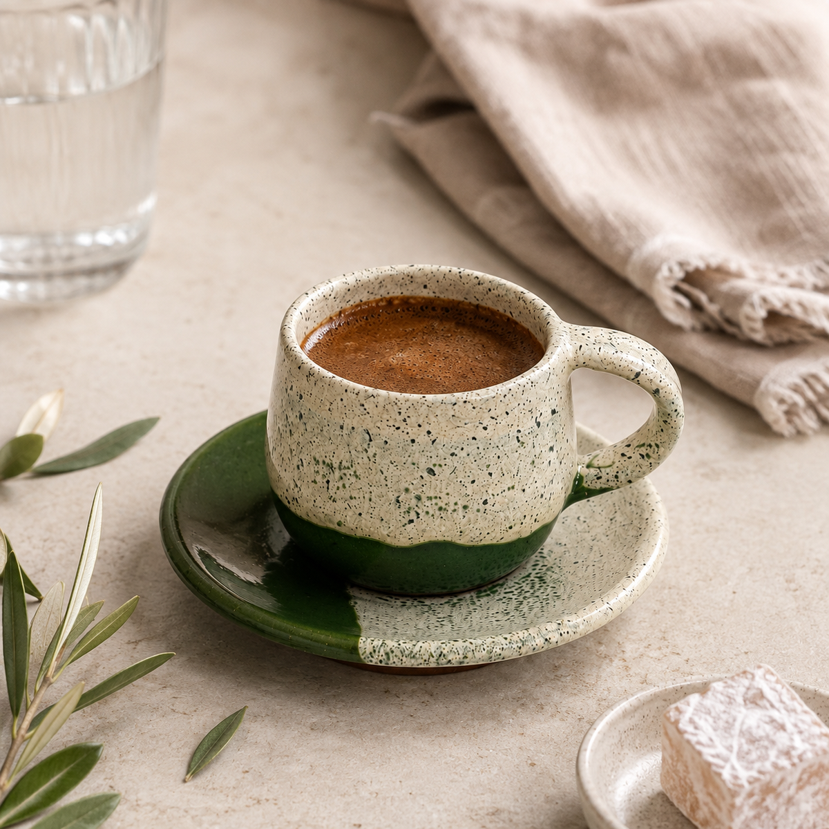 Olive Speck Espresso & Turkish Coffee Set