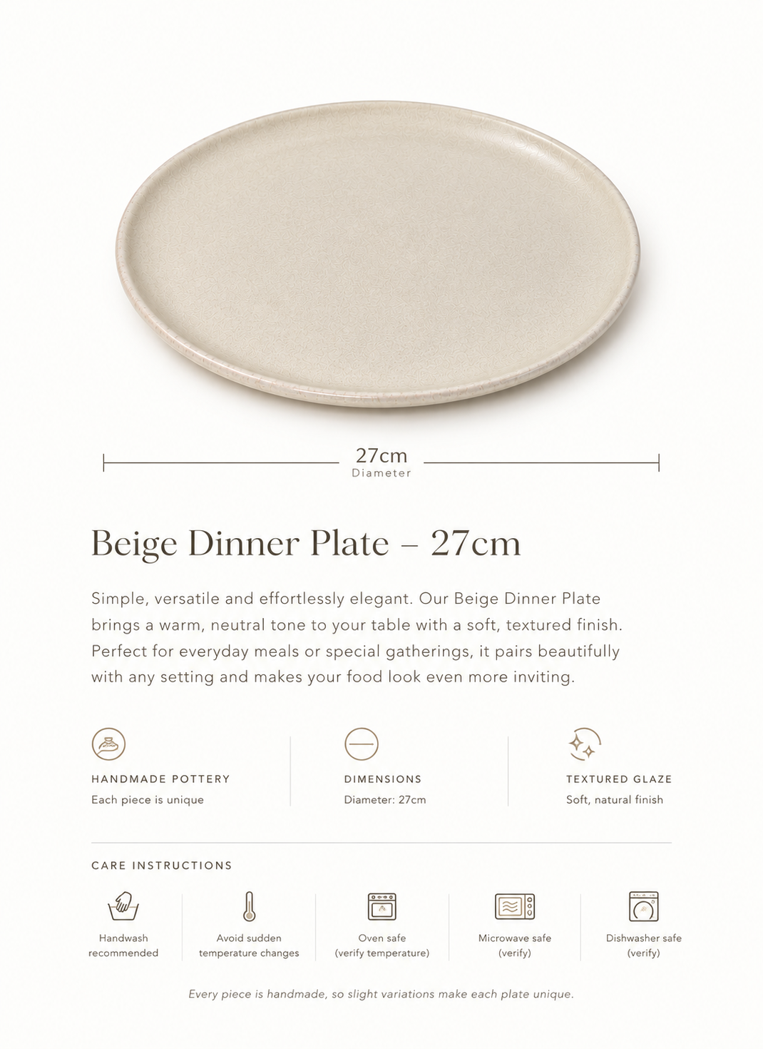 Beige Dinner Plate – 27 cm