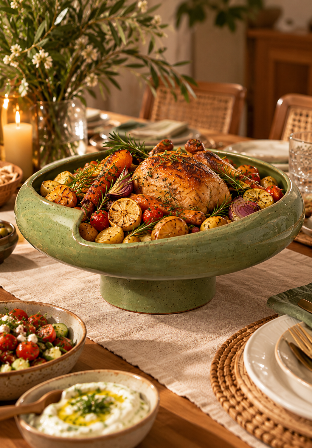 Olive Green Pedestal Serving Dish – 36 cm