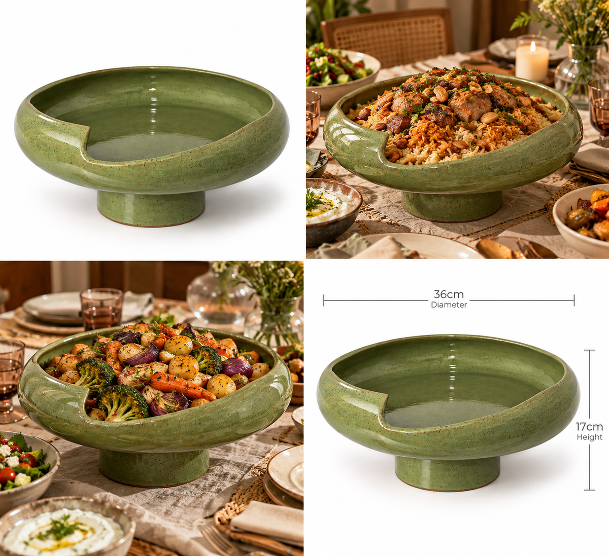 Olive Green Pedestal Serving Dish – 36 cm