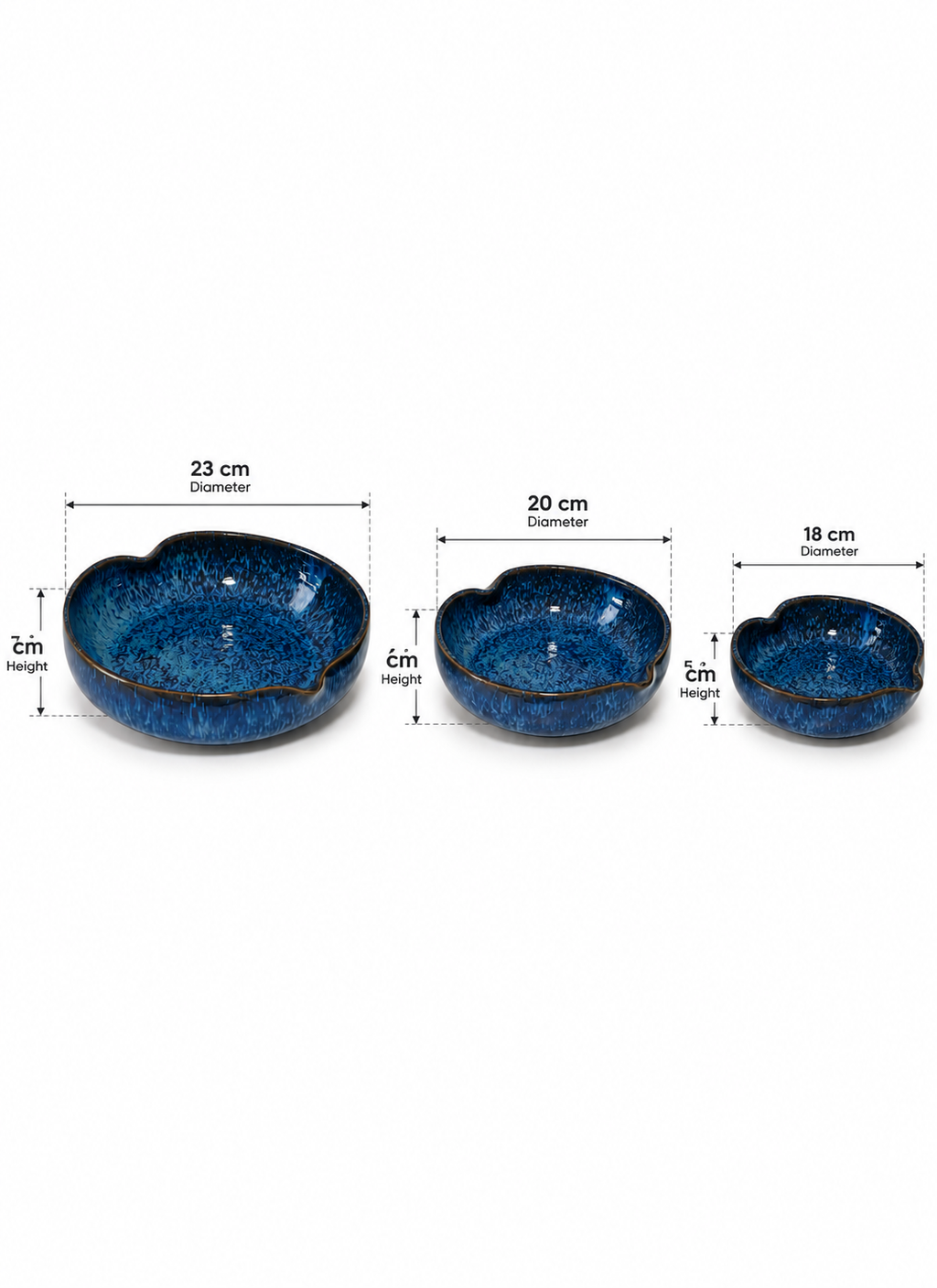 Deep Blue Heart Bowl Set — 3 Piece Collection