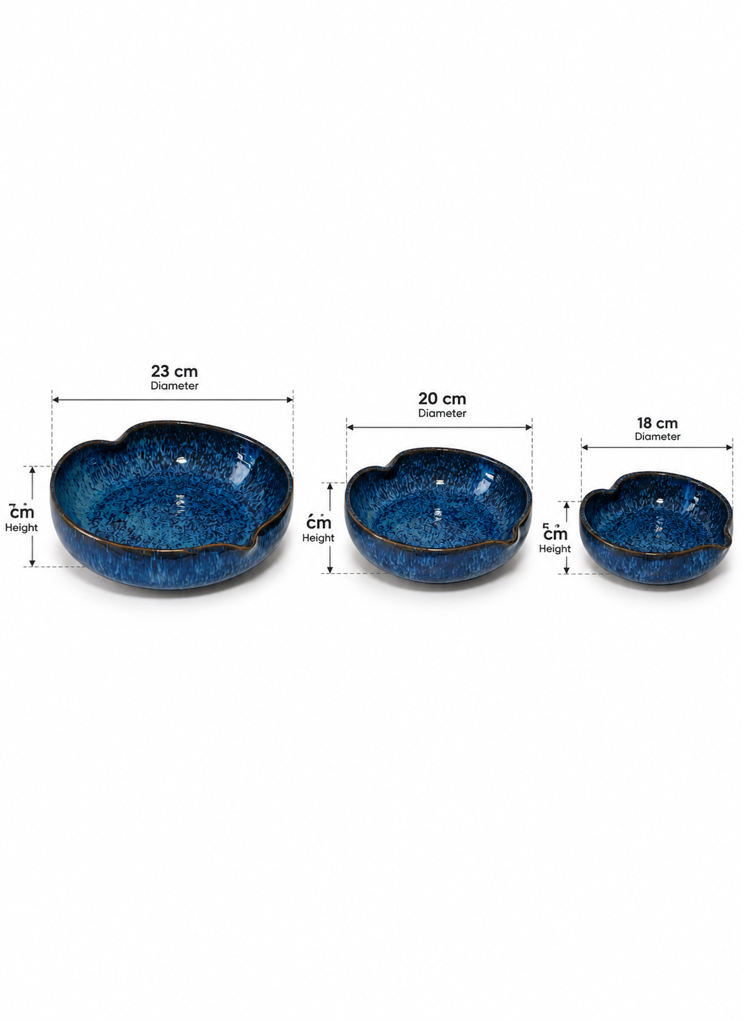 Deep Blue Heart Bowl Set — 3 Piece Collection