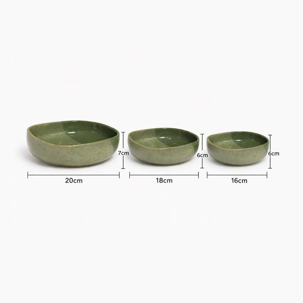 Olive Glaze Square Bowl Set - 3 Piece Collection