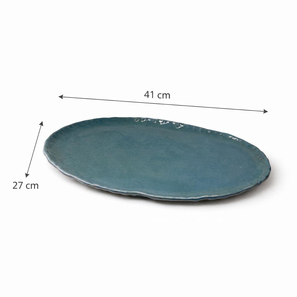 Teal Oval Serving Platter - Large